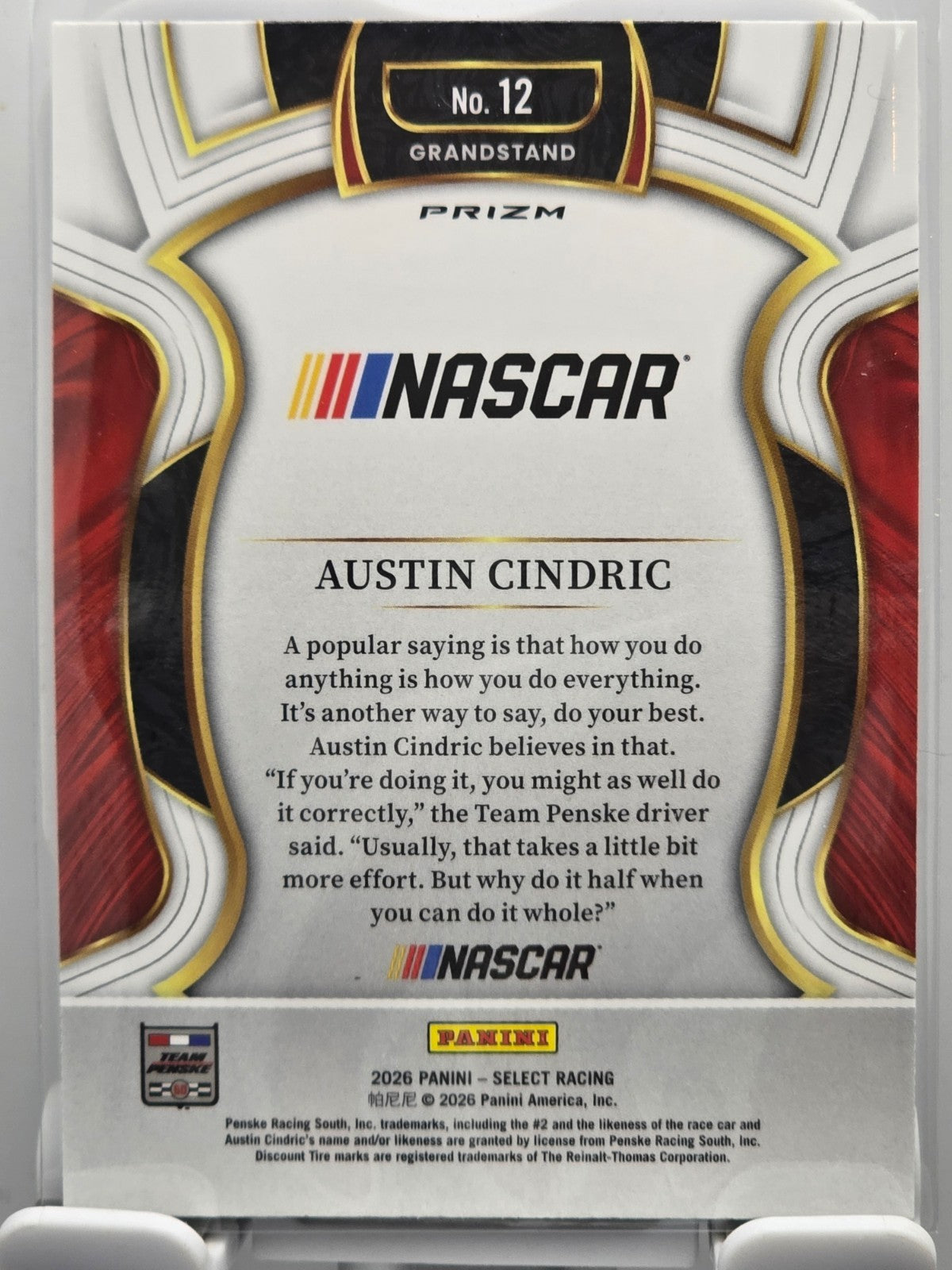 2026 Select Racing - #12 Austin Cindric - Grandstand - Silver SP
