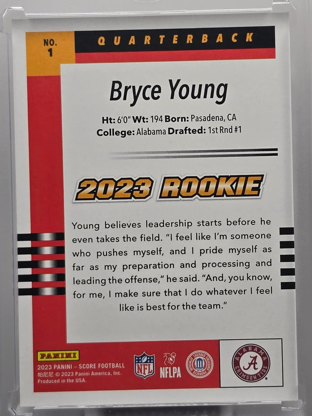 2023 Panini Score - Byrce Young (RC) - Retro Rookie - #1