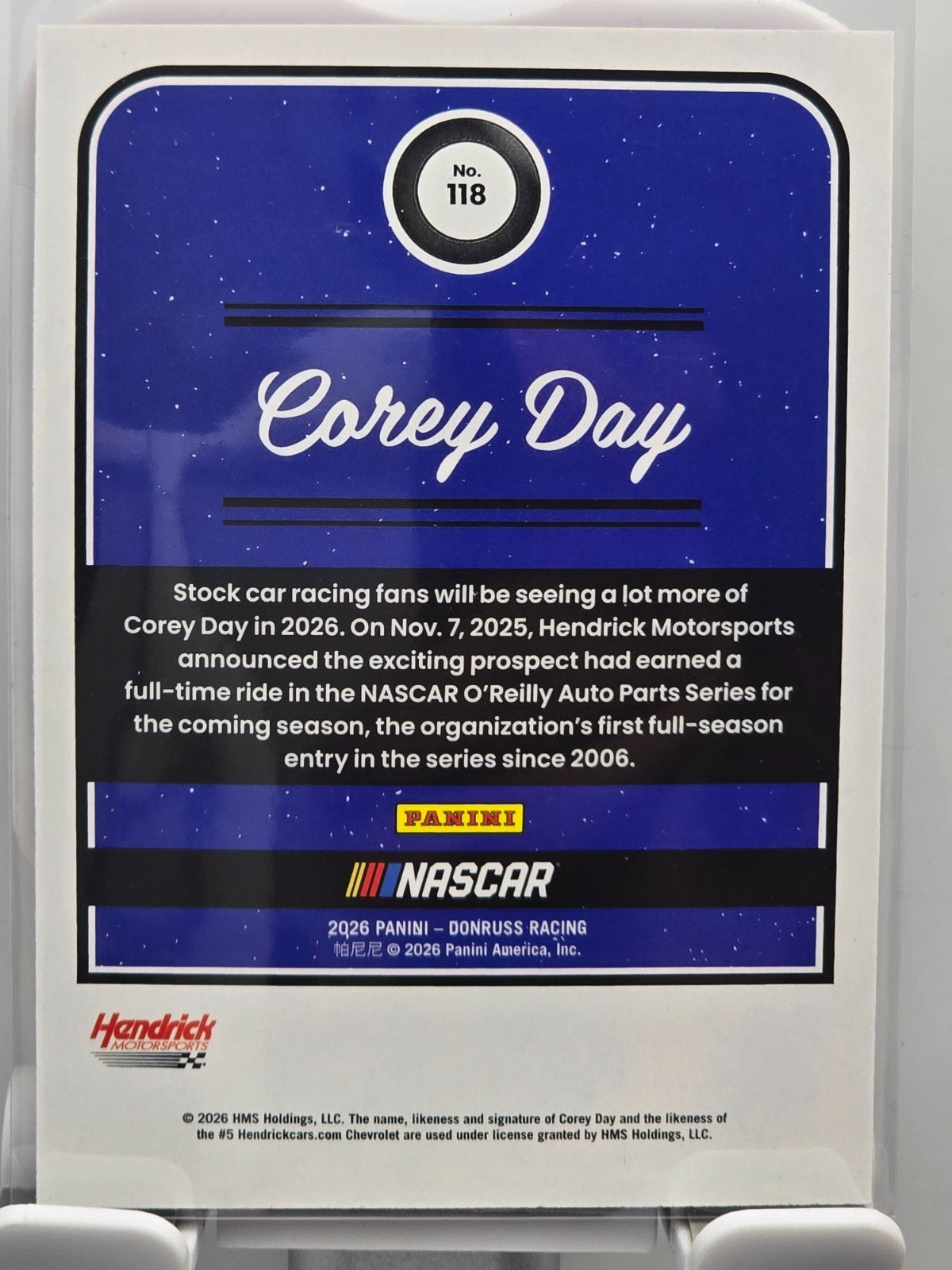 2026 Donruss NASCAR Racing - #118 Corey Day  - Throwback - Red Base /299