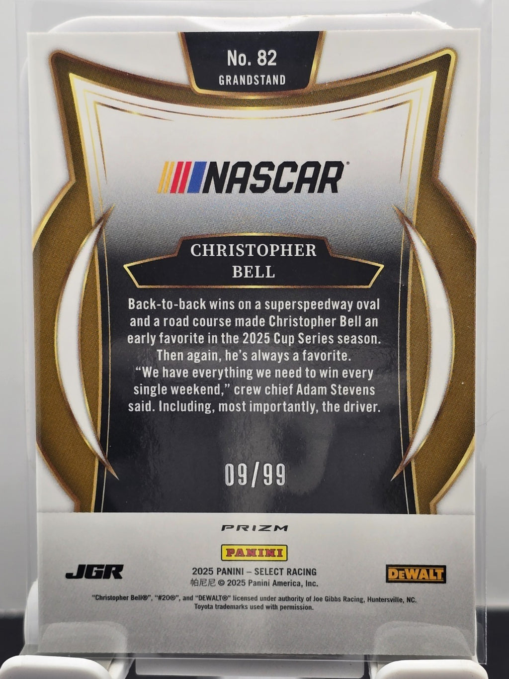 2025 Select Nascar Racing - #82 Christopher Bell - Grandstand - White /99