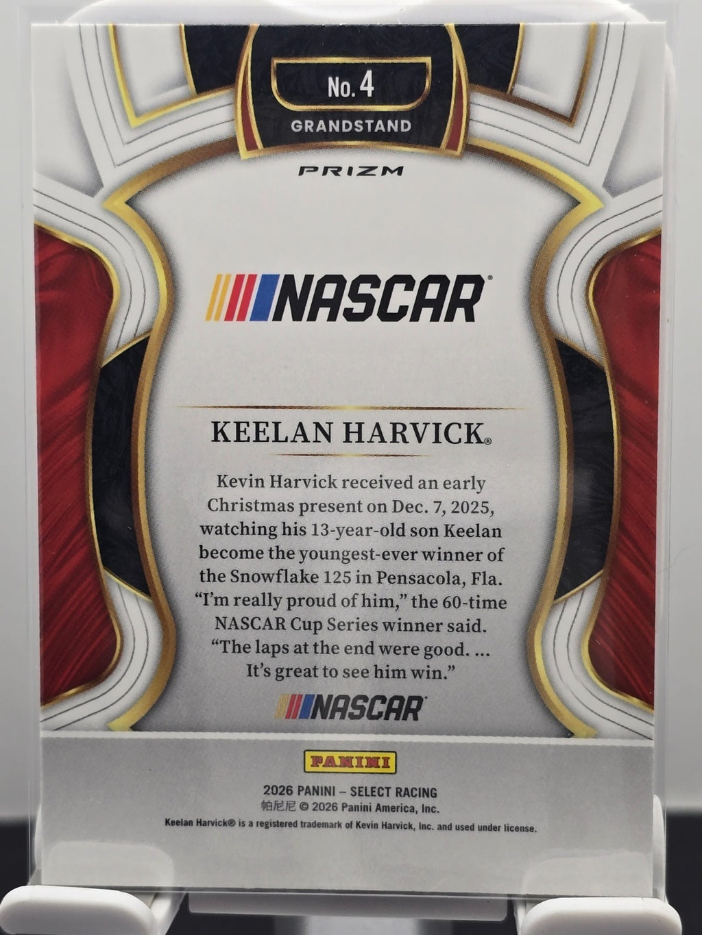 2026 Select NASCAR Racing - Keelan Harvick - #4 - Grandstand- Silver Prizm