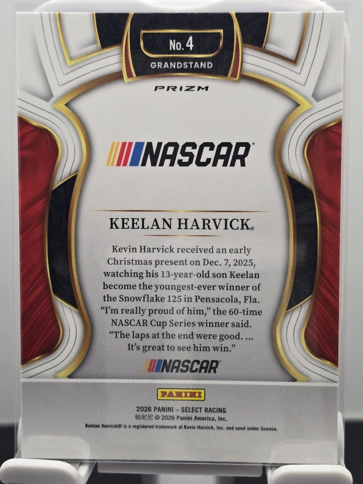 2026 Select NASCAR Racing - Keelan Harvick - #4 - Grandstand- Silver Prizm