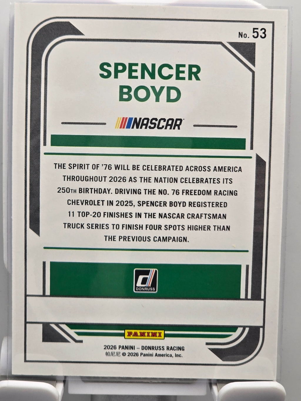 2026 Donruss NASCAR Racing - #53 Spencer Boyd - Blue Base /199