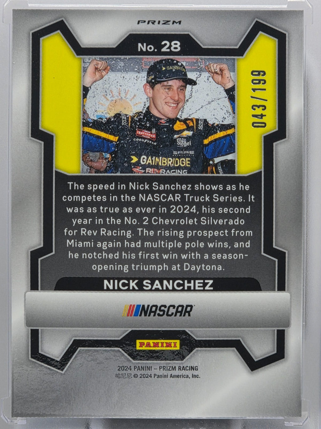2024 Prizm Racing - Nick Sanchez - Blue Prizm /199 - #28 - Buy 3 Get 1 Free!