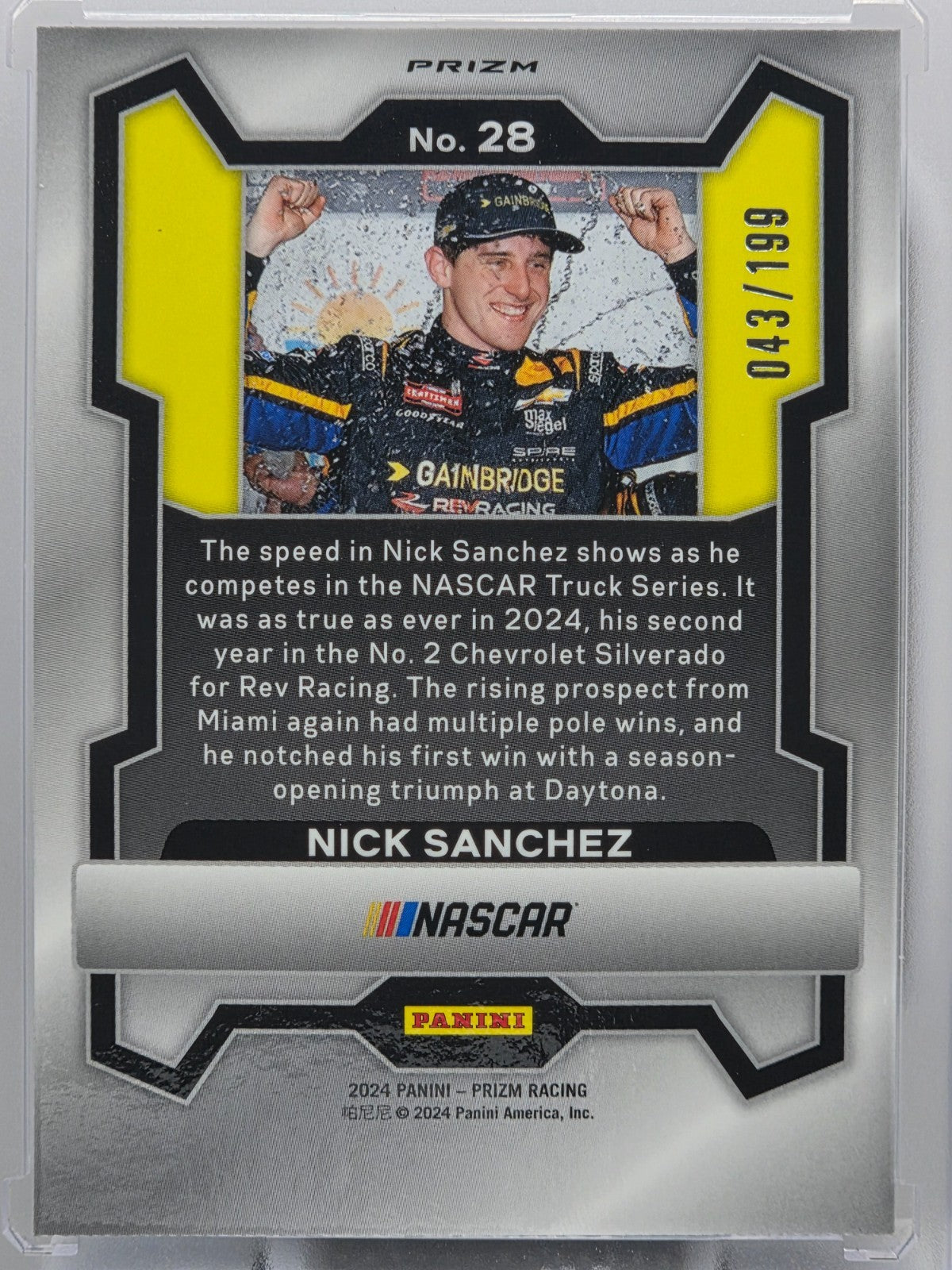 2024 Prizm Racing - Nick Sanchez - Blue Prizm /199 - #28 - Buy 3 Get 1 Free!