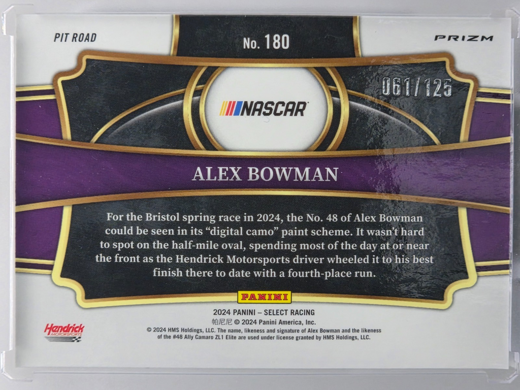 2024 Panini Select - Alex Bowman - Maroon Prizm /125 - #180 - Buy 3 Get 1