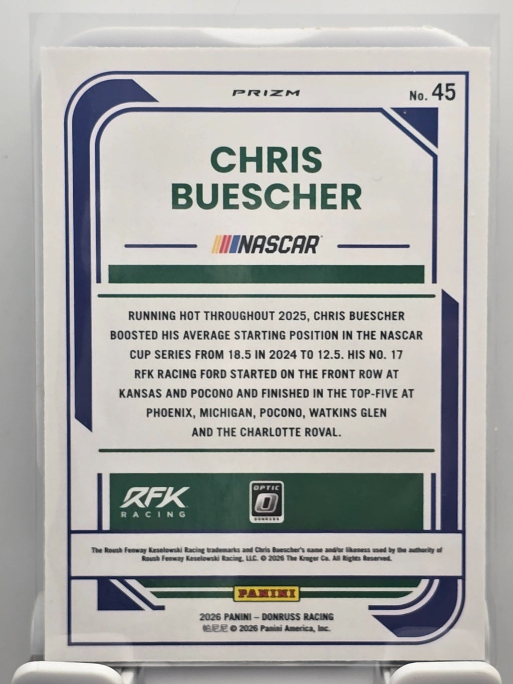 2026 Donruss OPTIC NASCAR Racing - #45 Chris Buescher - Blue Velocity