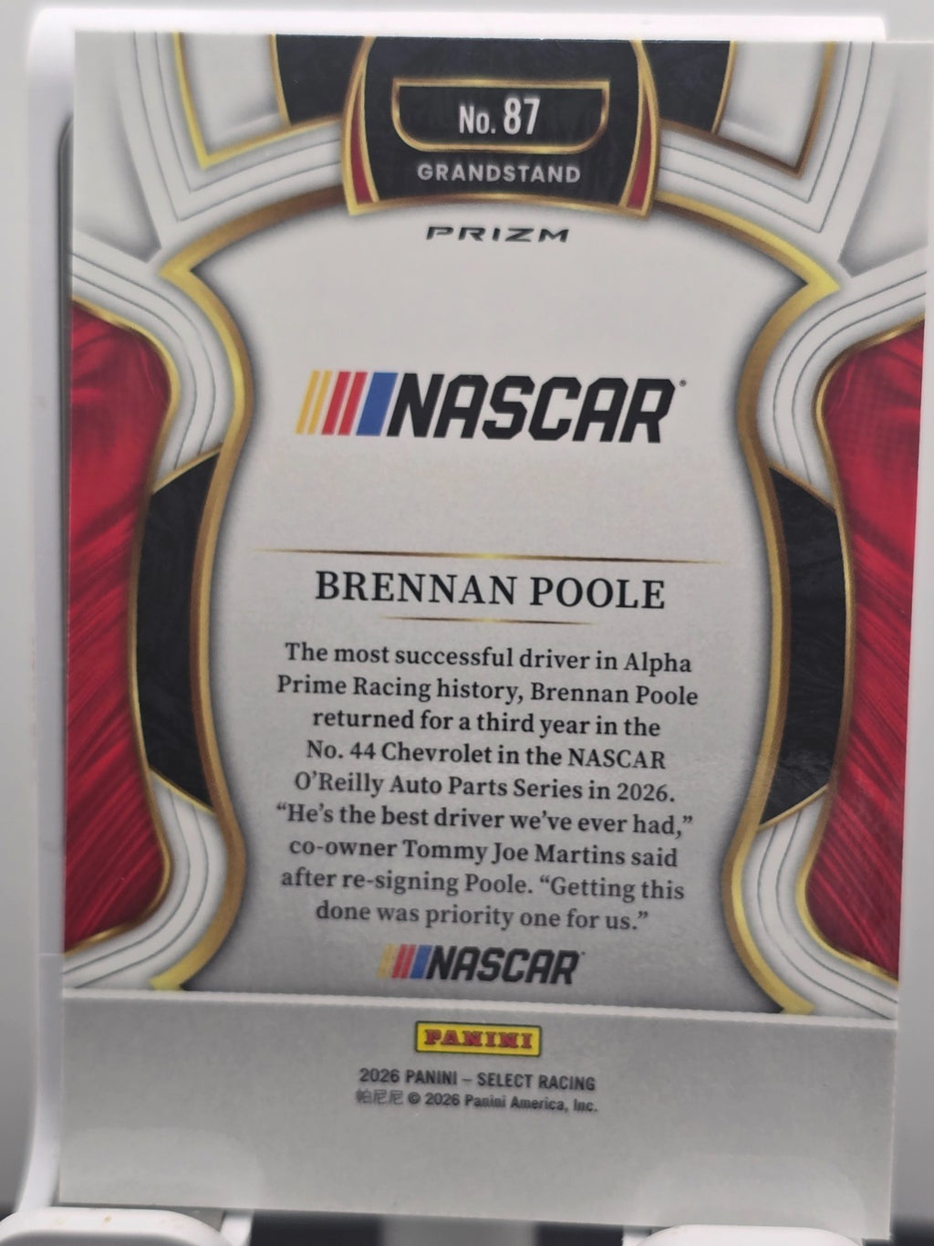 2026 Select Racing - #87 Brennan Poole - Grandstand - Silver - Buy 3 Get 1 Free!