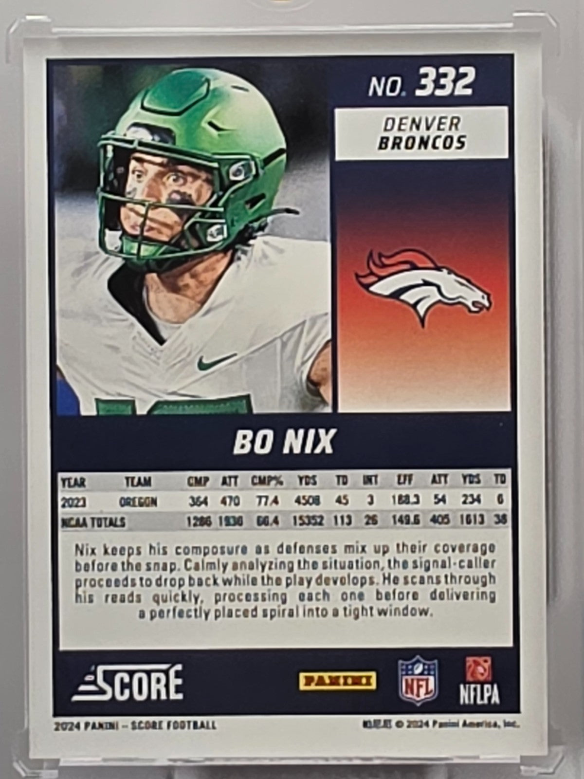 2024 Score - Bo Nix (RC) - Rookie Base - #332 **Buy 3 Get 1**