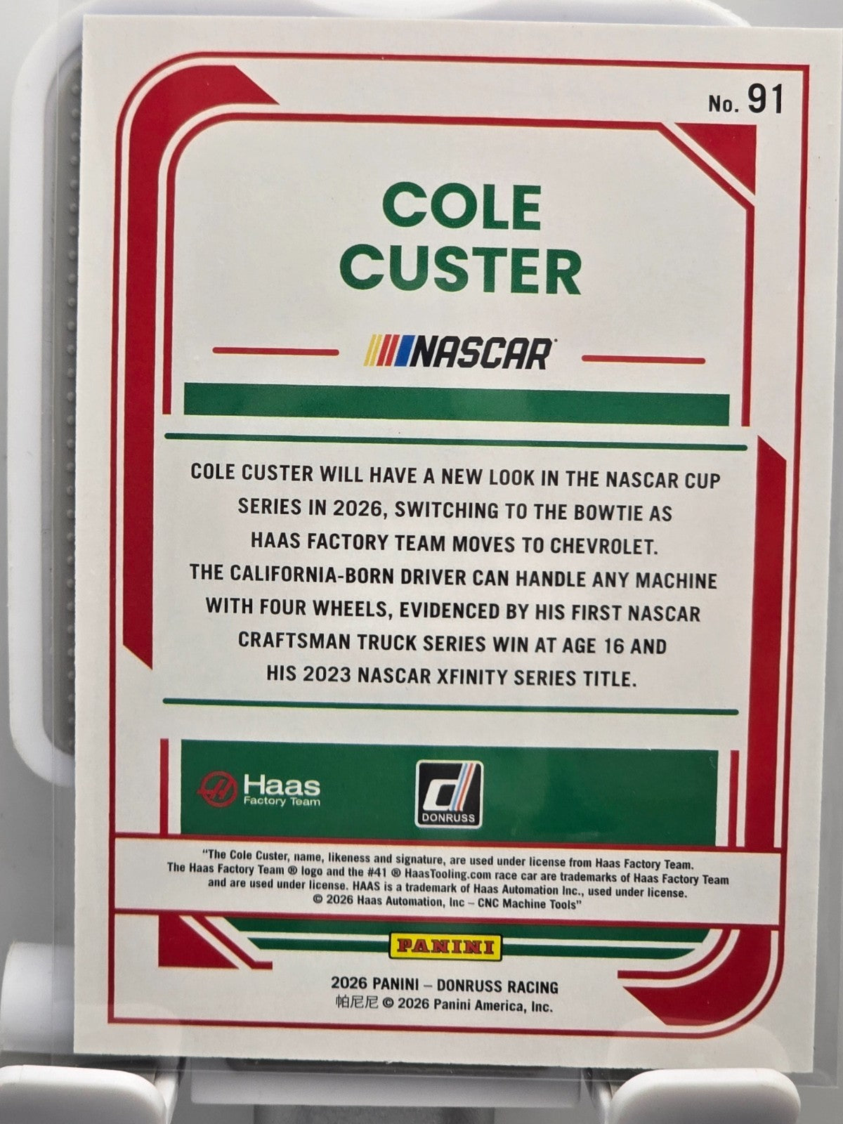 2026 Donruss NASCAR Racing - #91 Cole Custer - Carolina Blue Base /249