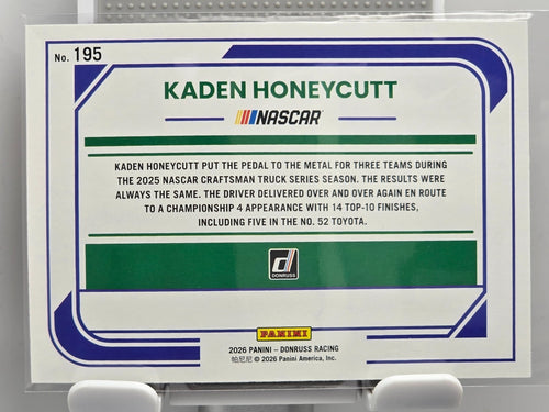 #195 Kaden Honeycutt - Red /299 - 2026 Donruss NASCAR Racing