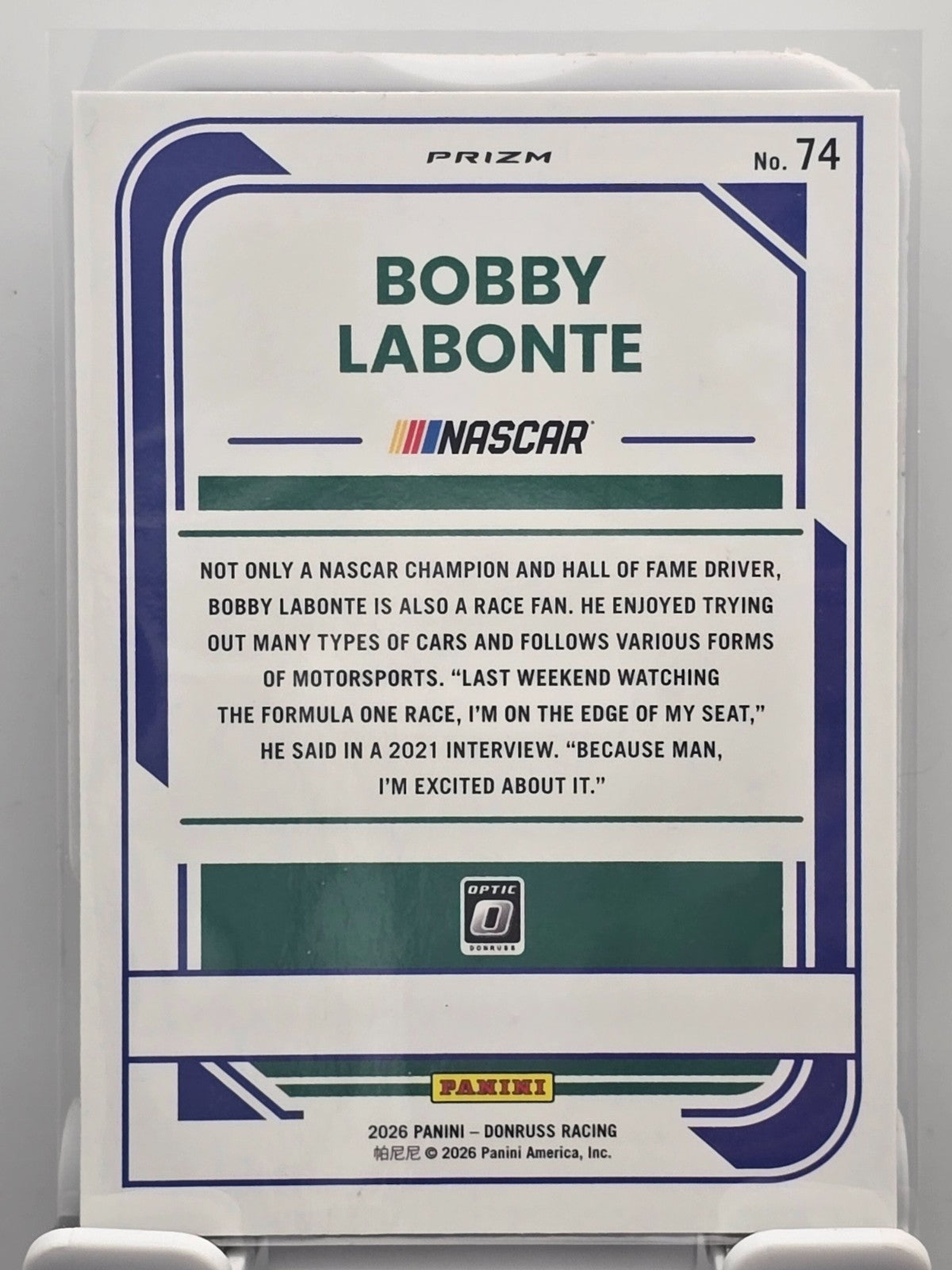 2026 Donruss OPTIC NASCAR Racing   #74 Bobby Labonte   Holo/Silver1