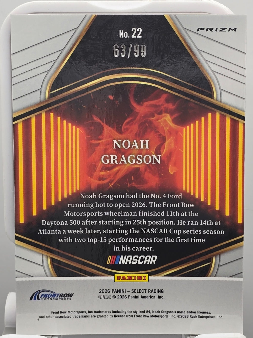 2026 Select Racing - #22 Noah Gragson - En Fuego - Red /99