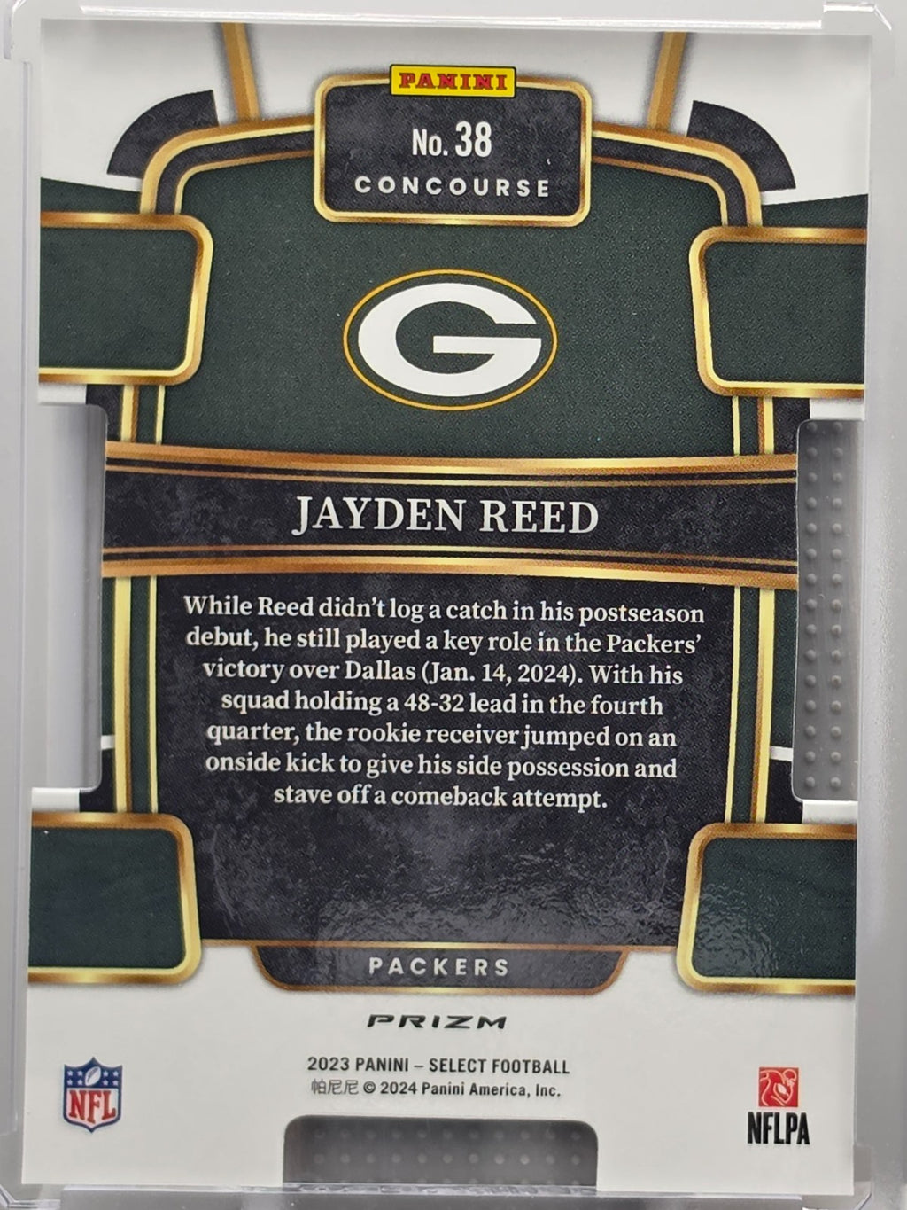 2023 Panini Select - Jayden Reed (RC) - Black & Gold Die-Cut - #38