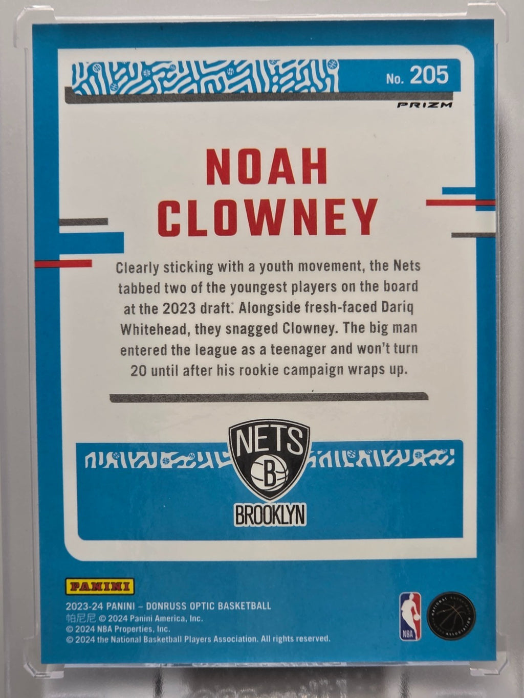 2023-24 Donruss Optic - Noah Clowney (RC) - Purple Prizm - #205