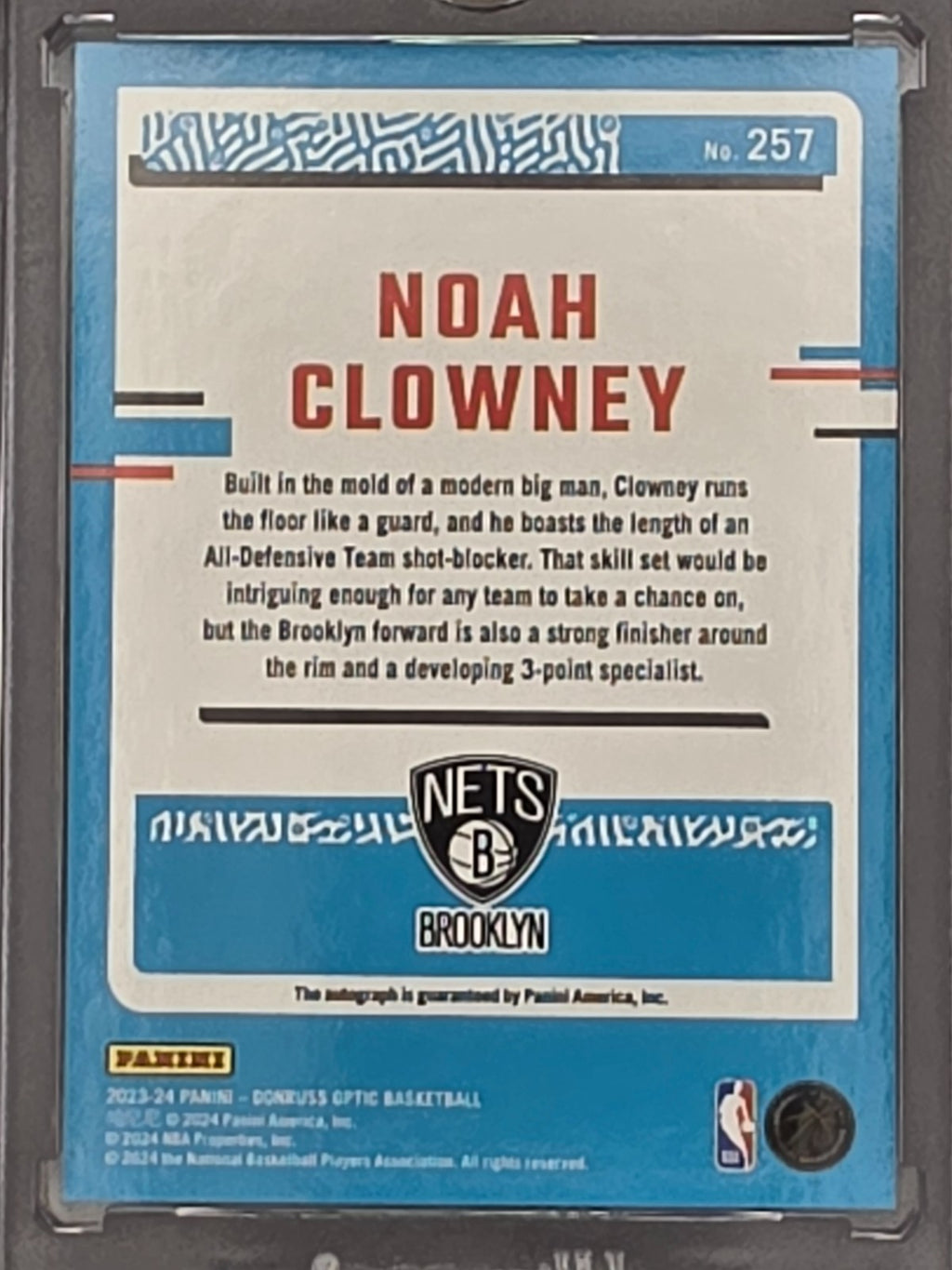 NOAH CLOWNEY 2023-24 OPTIC RATED ROOKIE AUTO #257 NETS