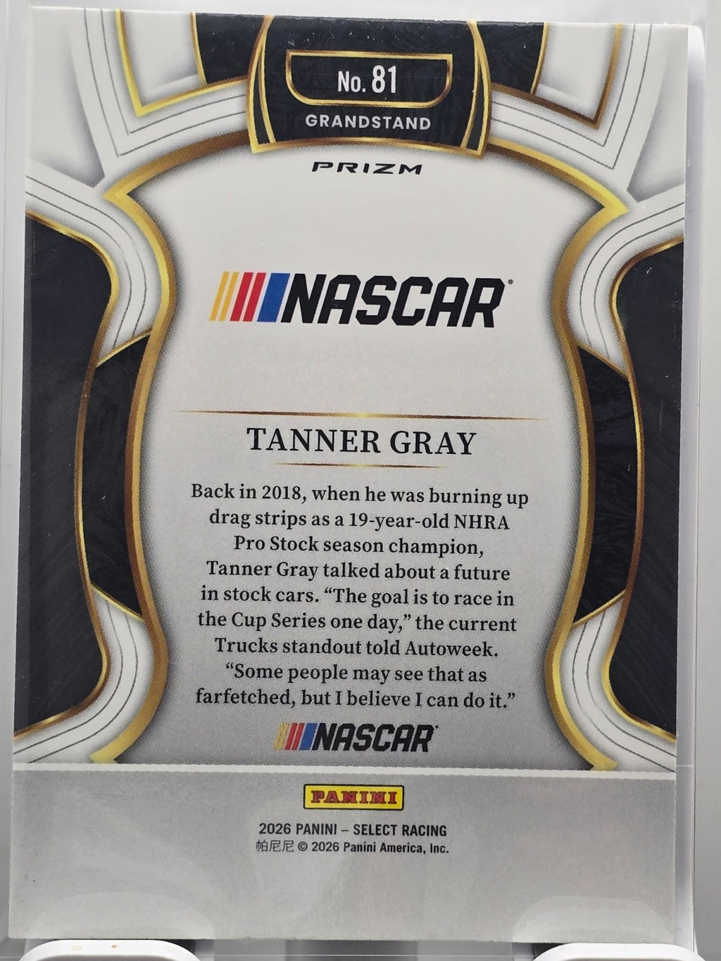 2026 Select Racing - #81 Tanner Gray - Grandstand - Tri-Color SP