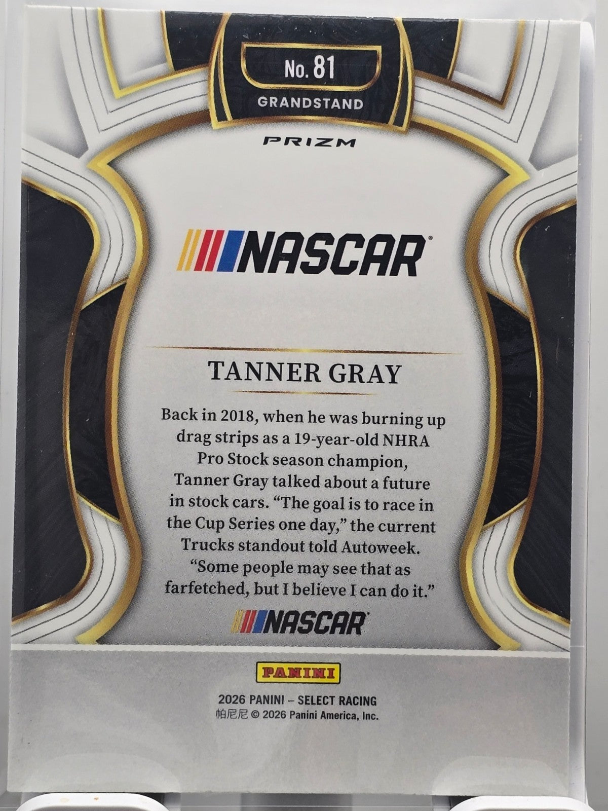 2026 Select Racing - #81 Tanner Gray - Grandstand - Tri-Color SP
