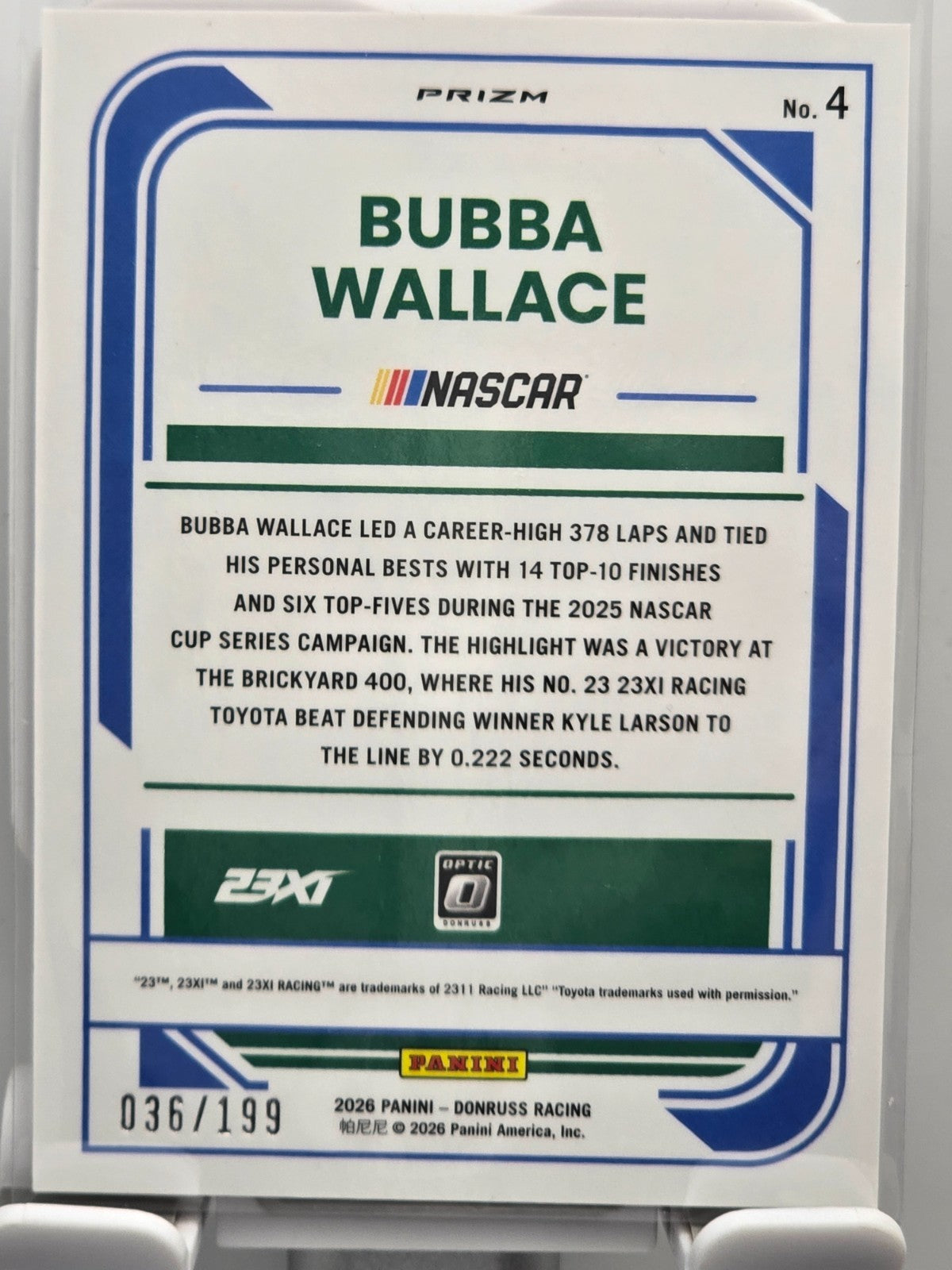 2026 Donruss OPTIC NASCAR Racing - #4 Bubba Wallace - Red Velocity /199