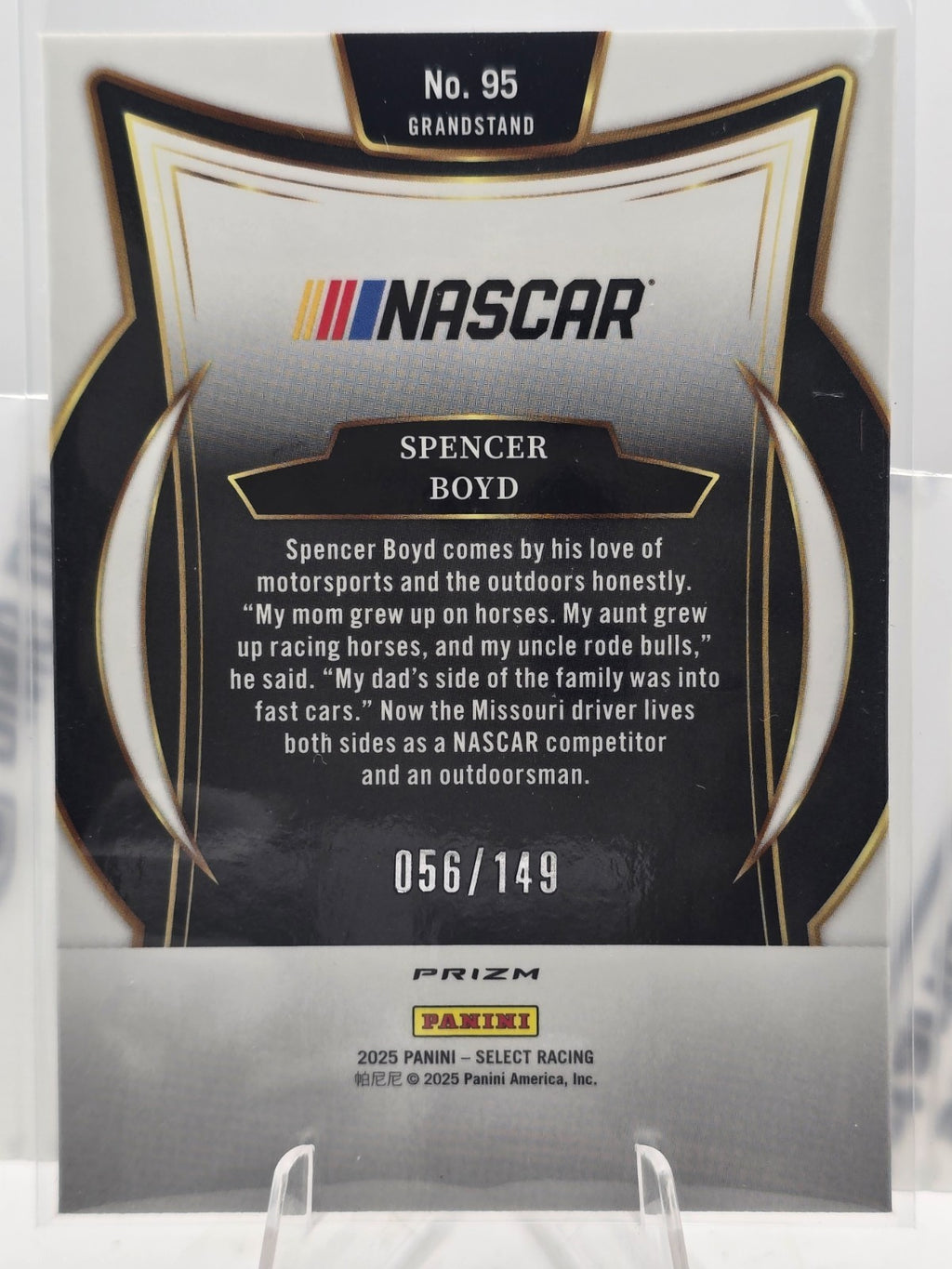 2025 Select Nascar Racing - #95 Spencer Boyd - Grandstand - Black & White /149