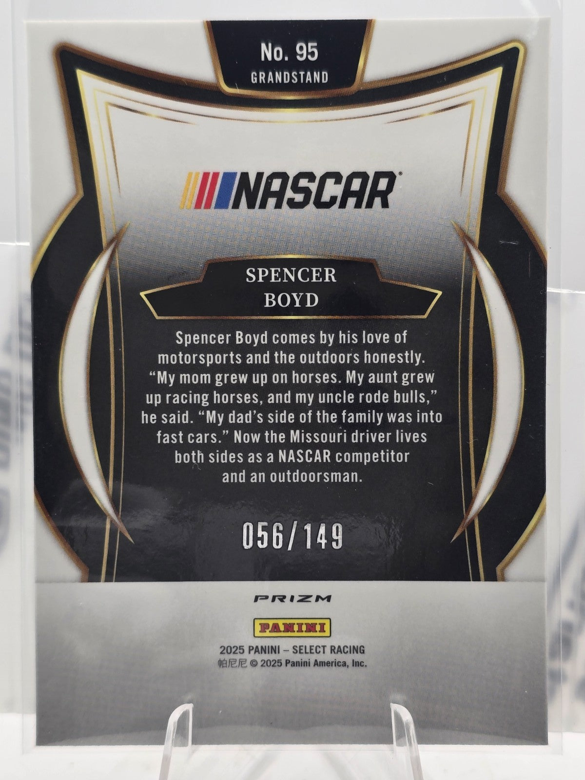 2025 Select Nascar Racing - #95 Spencer Boyd - Grandstand - Black & White /149