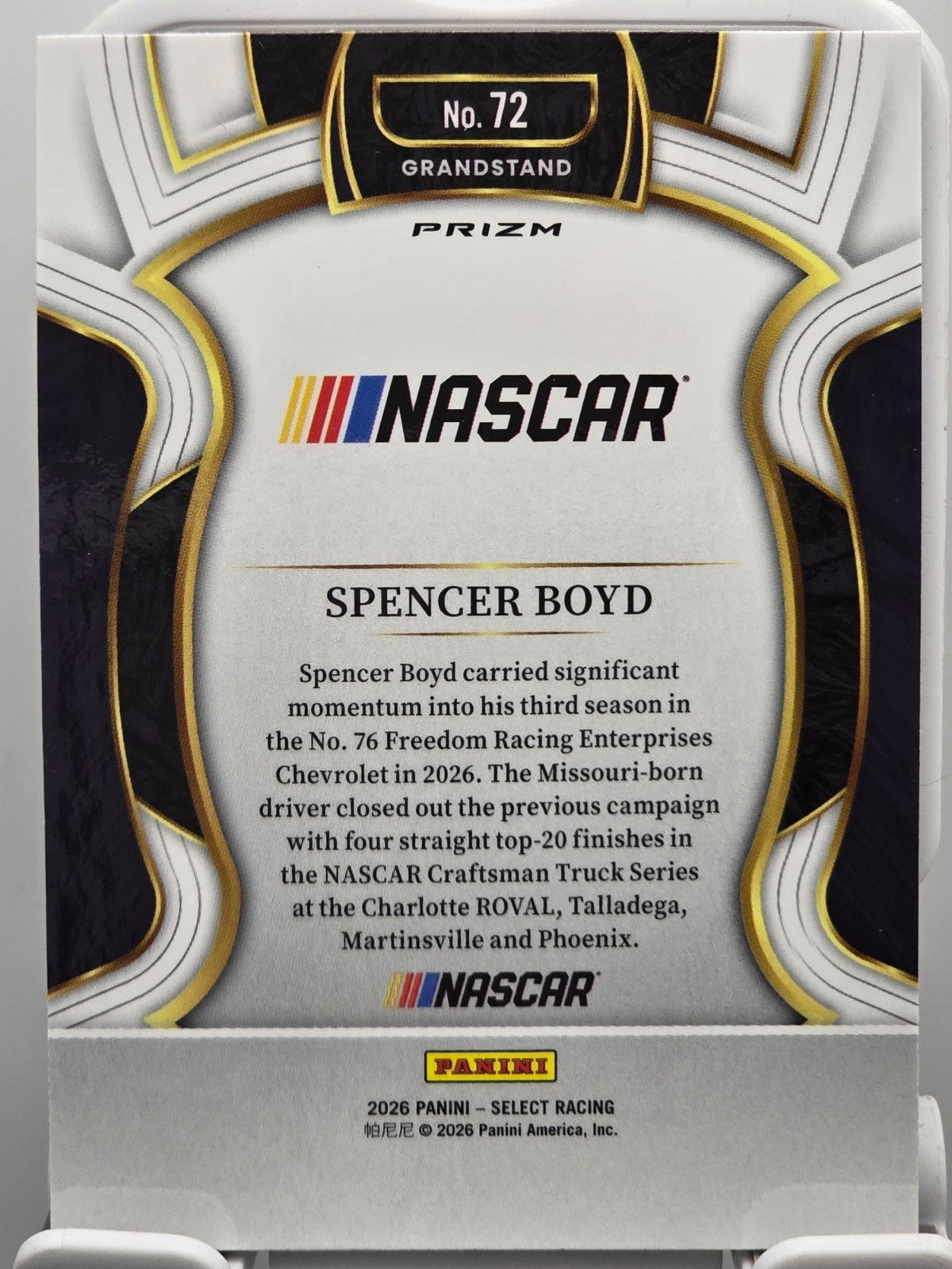 2026 Select Racing - #72 Spencer Boyd - Grandstand - Silver SP