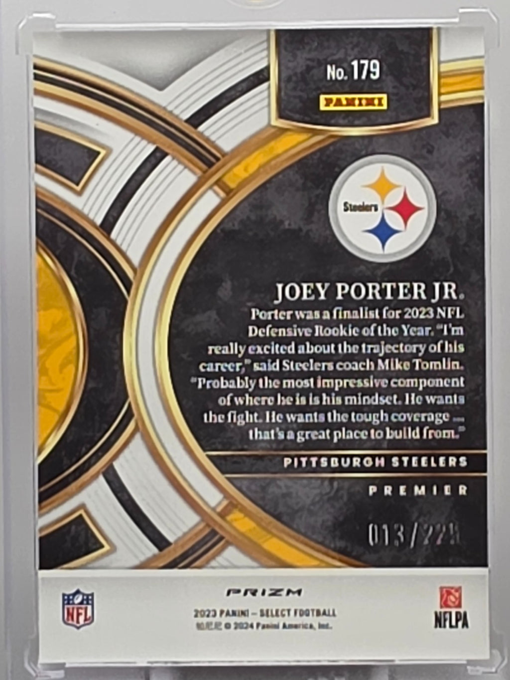 2023 Panini Select - Joey Porter Jr. (RC) - Tri-Color Prizm /225 - #179