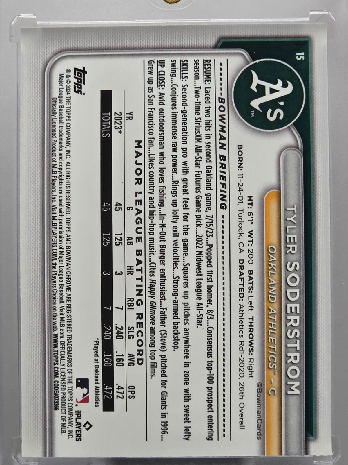 2024 Bowman Chrome - Tyler Soderstrom (RC) - Fushia Mojo /299 - #15