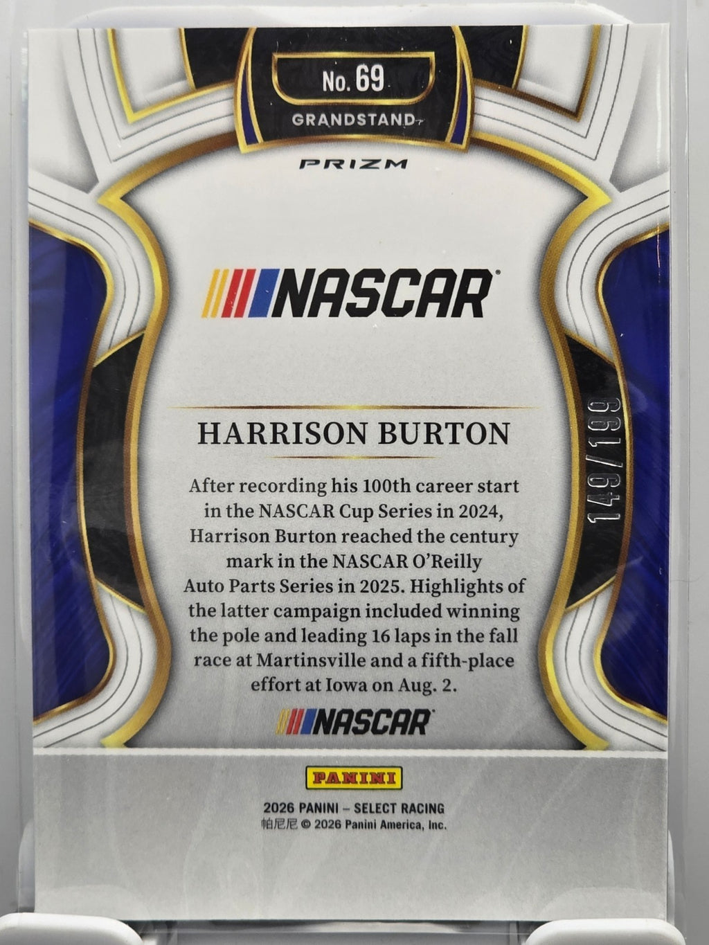 2026 Select Racing - #69 Harrison Burton - Grandstand - Light Blue /199