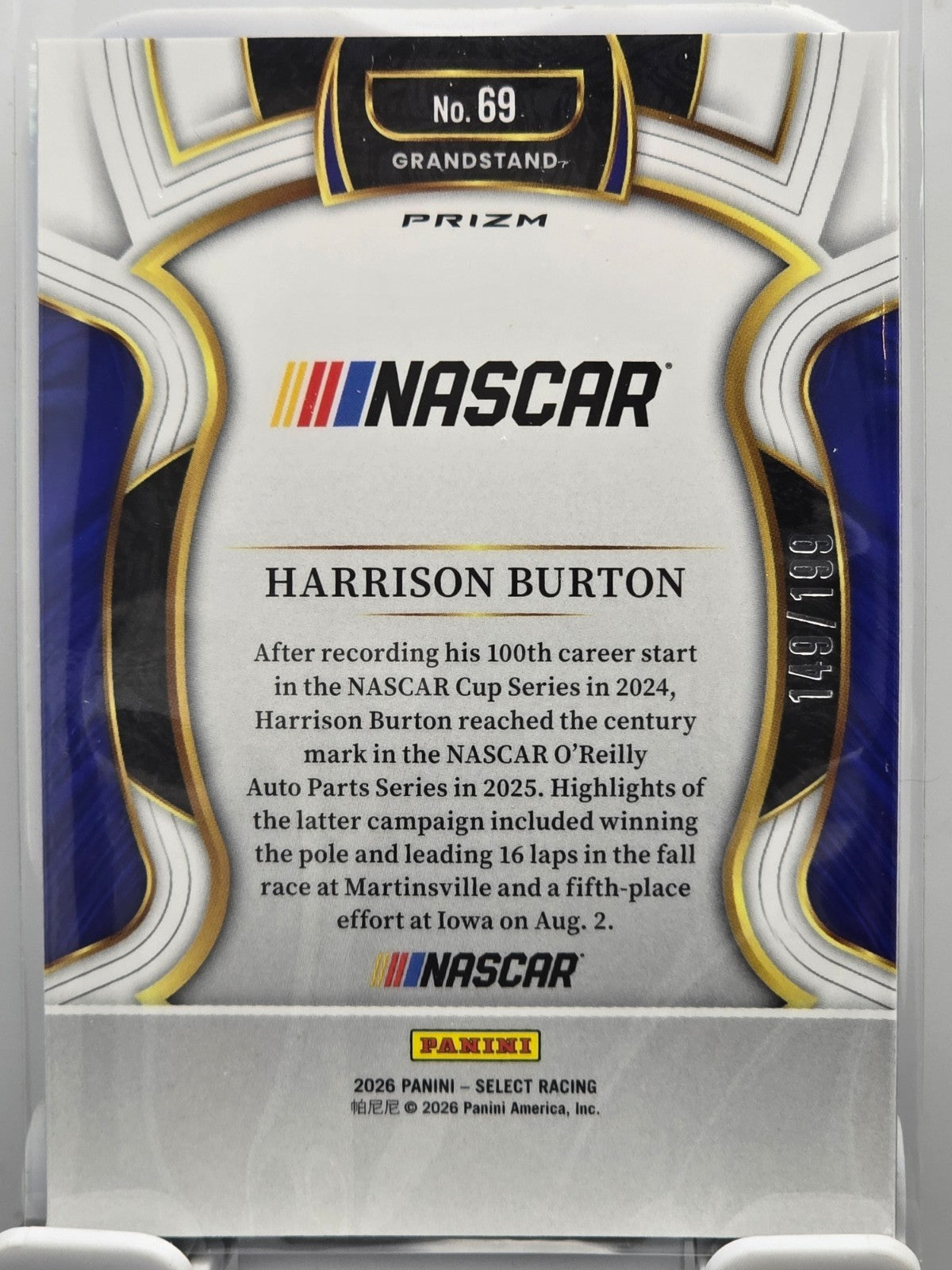 2026 Select Racing - #69 Harrison Burton - Grandstand - Light Blue /199