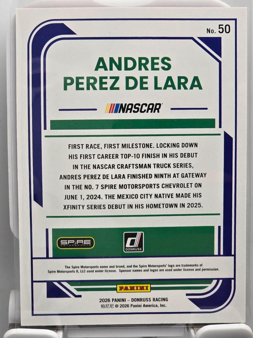 2026 Donruss NASCAR Racing - #50 Andres Perez De Lara - Red  /299